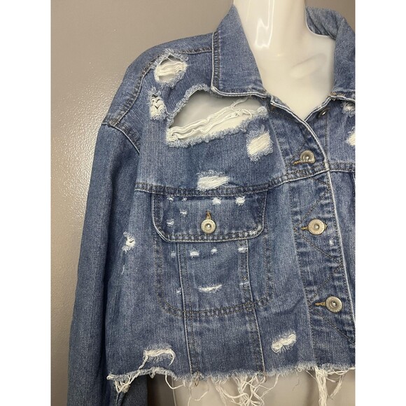 Highway Jeans Jacket Womens 2X Distressed Cropped Raw Hem Trucker VD703E1MCK - Picture 4 of 9